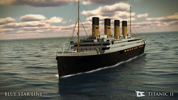 In this rendering provided by Blue Star Line, the Titanic II is shown cruising at sea. The ship, which Australian billionaire Clive Palmer is planning to build in China, is scheduled to sail in 2016. Palmer said his ambitious plans to launch a copy of the Titanic and sail her across the Atlantic would be a tribute to those who built and backed the original. (AP Photo/Blue Star Line)